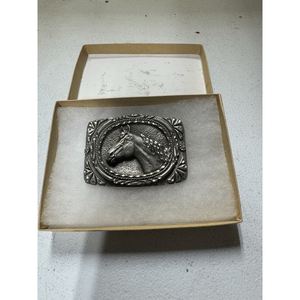 Bergamot Brass Horse Head Belt Buckle‎ BB39 USA Western Pewter
